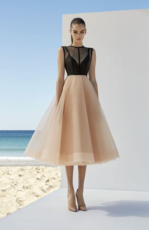 A-line simple prom dress ,tulle evening dress ,party dress tea length cg1618