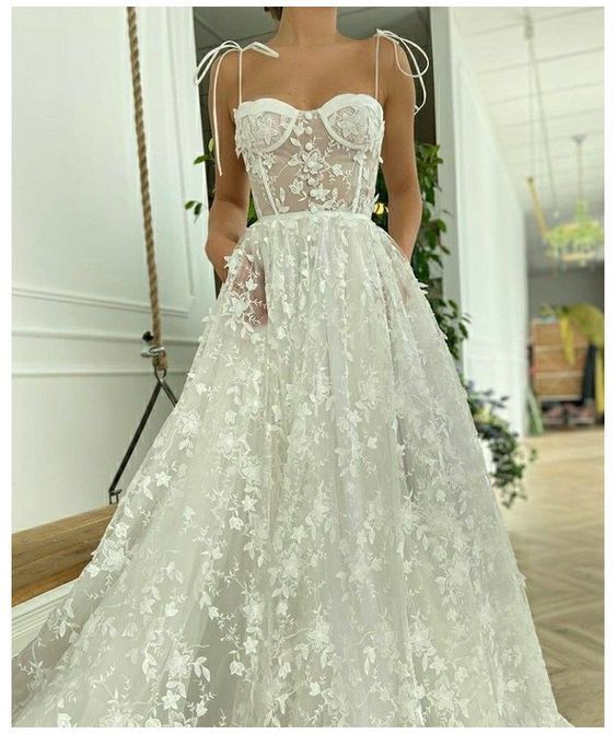 A-line Straps White Lace Prom Dress cg16453