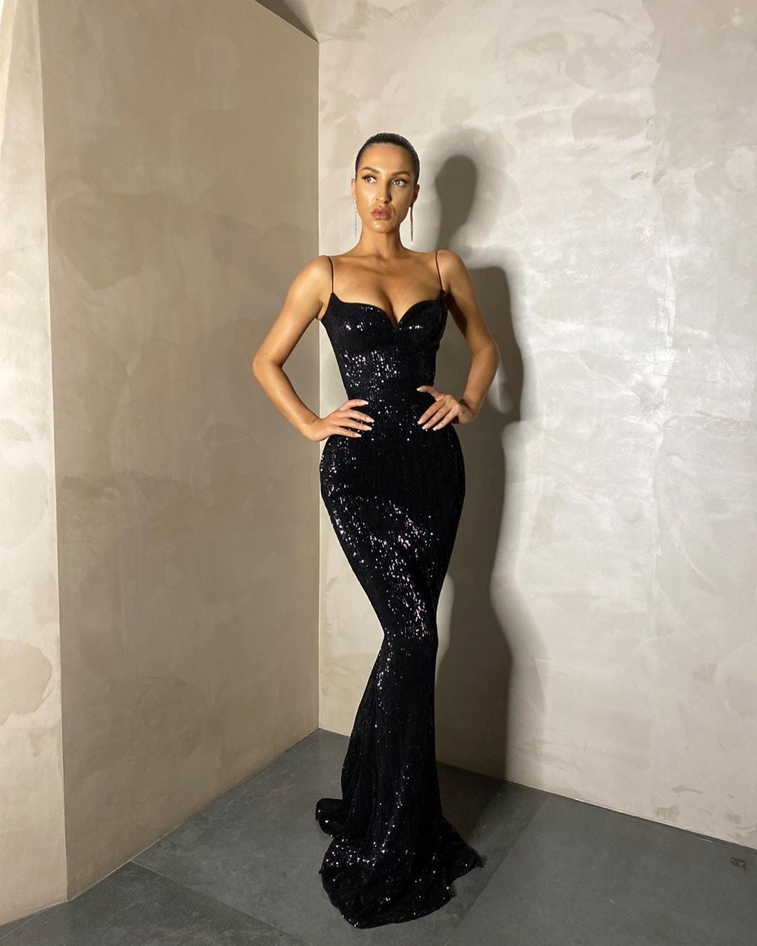 Sexy Sheath Spaghetti Straps Black Long Prom/Evening Party Dress cg17093