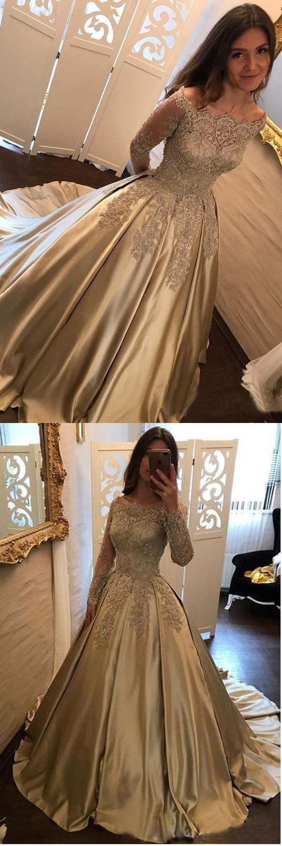 Ball Gown Off-the-Shoulder Satin Prom/Evening Dress cg1846