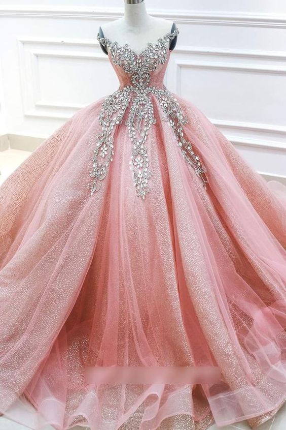 Charming Sexy A Line Prom Dress ,Beautiful luxury pink princess wedding dress cg16078