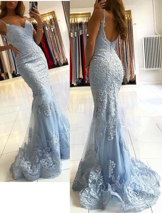lace blue mermaid prom dress cg19245