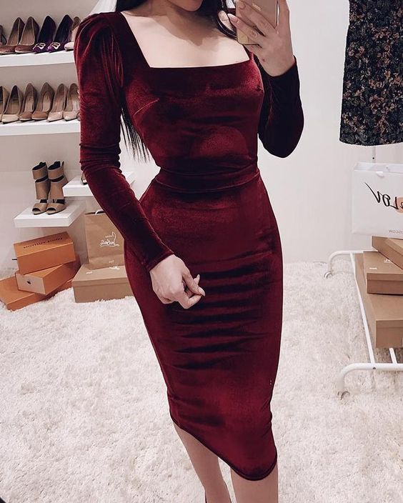 Prom Dress Sexy Burgundy Midi Dress cg19356