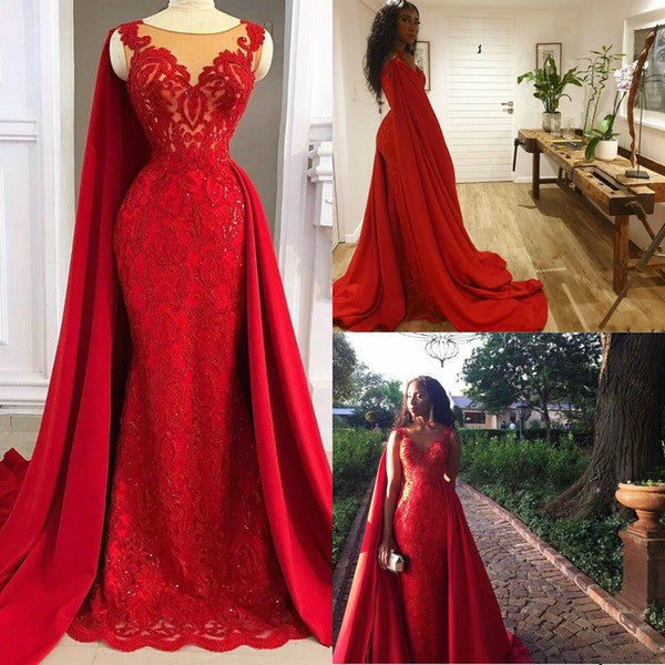 Red Mermaid Prom Dress Long Evening Dresses cg19493