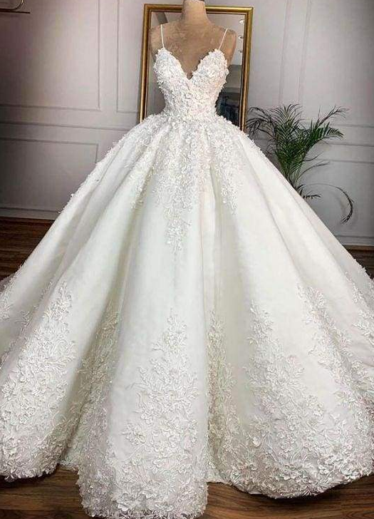 Spaghetti Strap Appliques Satin Wedding Dress Prom Dress cg20066