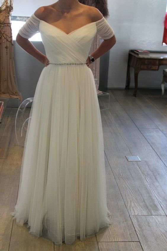 Beach Wedding Dresses Long Bridal Gowns Belted Plus Size Prom Dress cg20081