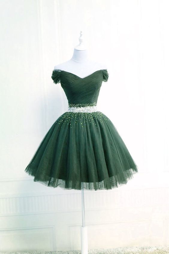 Off the shoulder green tulle short homecoming dress cg20190