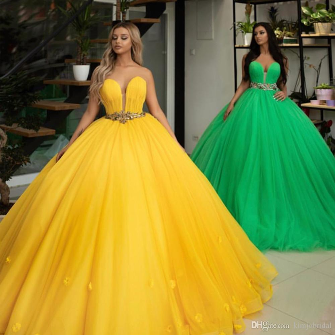 Yellow Ball Gown Prom Dress Sweetheart Strapless Flowers Plus Size Formal Evening Dresses Long Party Gowns Custom Size cg20561