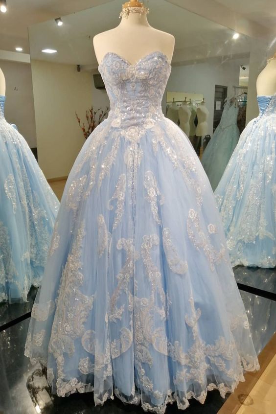princess light blue ball gown features with sweetheart neckline prom dress cg20665