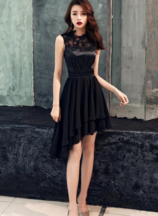 Chic High Low Chiffon And Satin Lace Party Dress, High Low Homecoming Dress cg20821