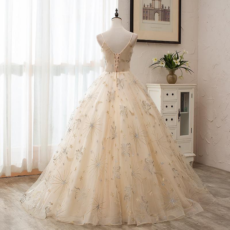 Light Champagne Tulle Ball Gown Straps Sweet 16 Gown, Ball Gown Long Formal prom Dress cg20822