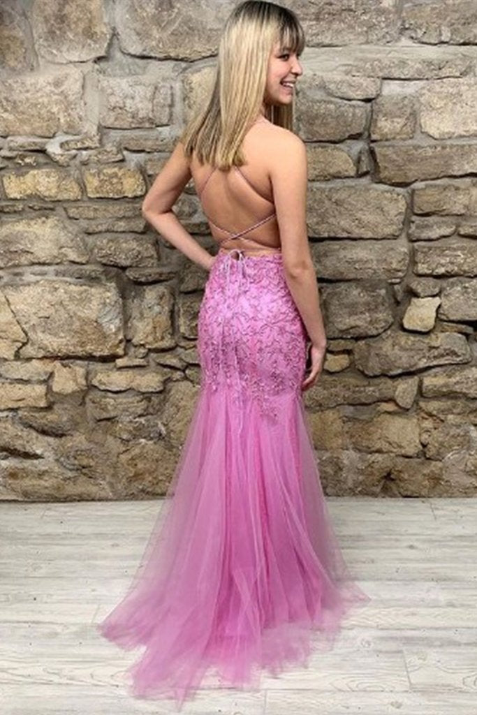 Mermaid Backless Purple Lace Long Prom Dress, Mermaid Purple Formal Dress, Purple Lace Evening Dress cg20838