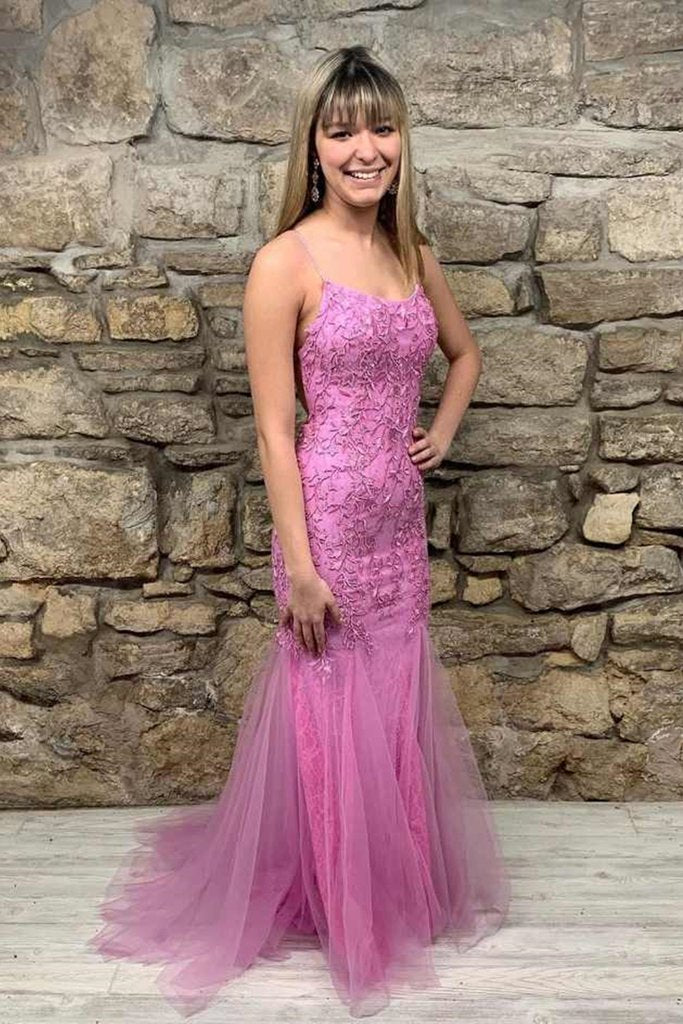 Mermaid Backless Purple Lace Long Prom Dress, Mermaid Purple Formal Dress, Purple Lace Evening Dress cg20838
