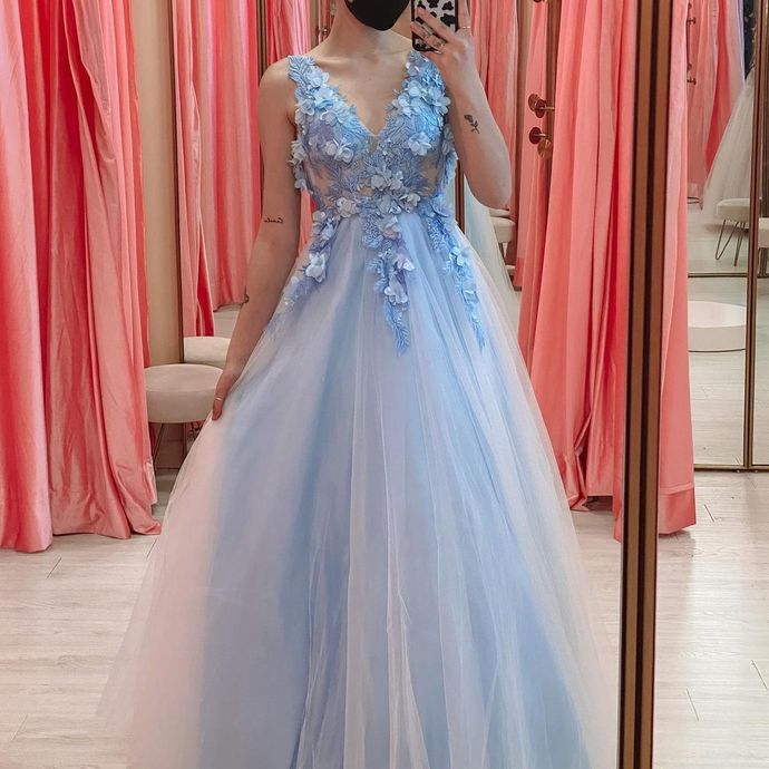 Appliques V-Neck A-Line Prom Dresses,Long Prom Dresses cg20867