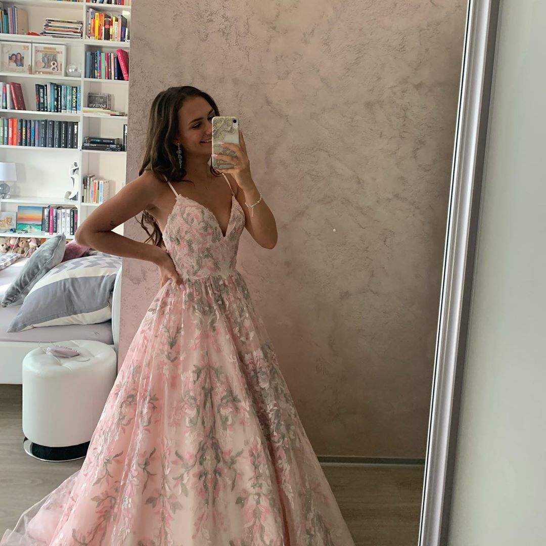 Princess Pink Lace Long Prom Gown Ball Gown cg20950