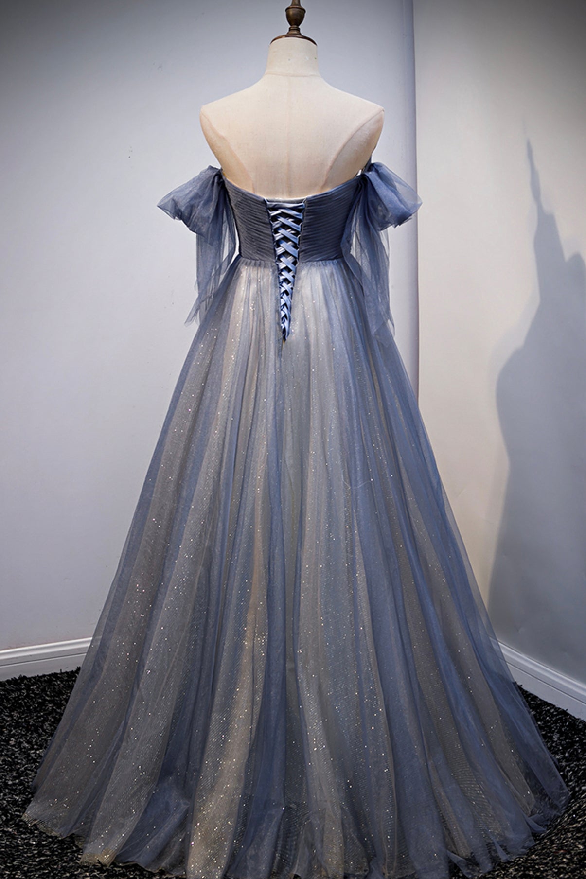BLUE TULLE LONG A LINE PROM DRESS BLUE EVENING DRESS cg21009