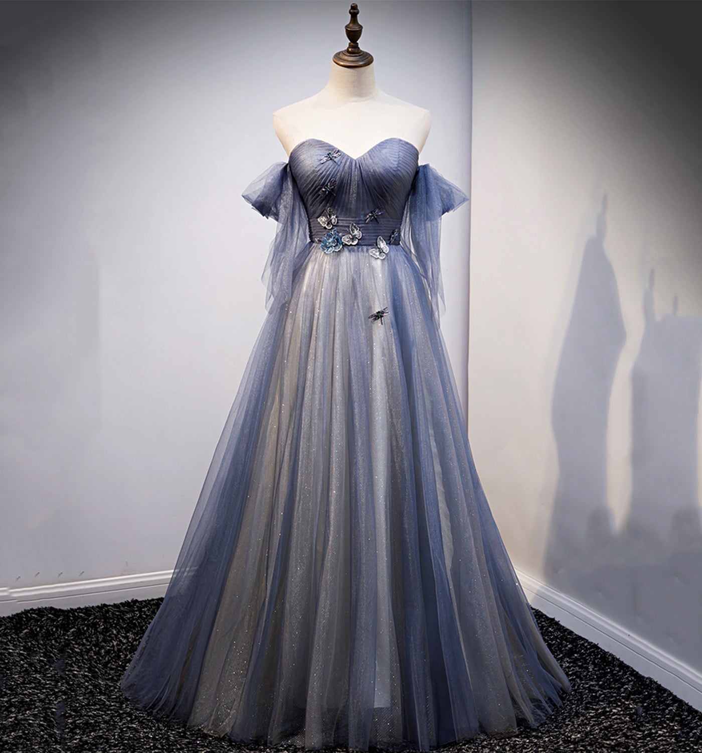 BLUE TULLE LONG A LINE PROM DRESS BLUE EVENING DRESS cg21009