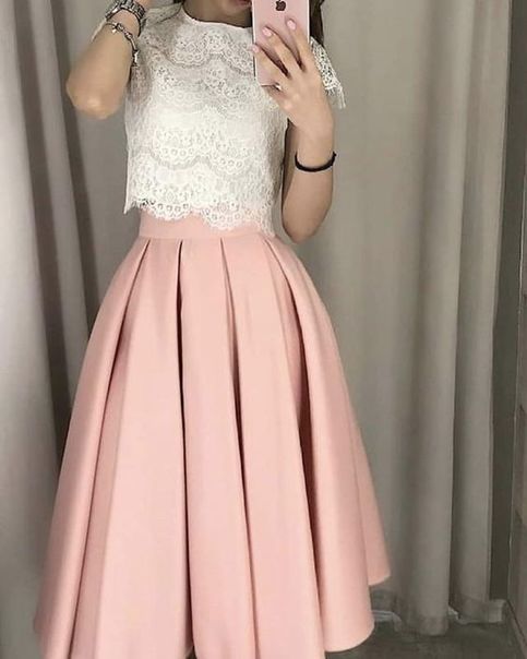 Cute Party Dress Two Piece Prom Dress Lace Cap Sleeves Prom Dress Lace Evening Dress cg21224