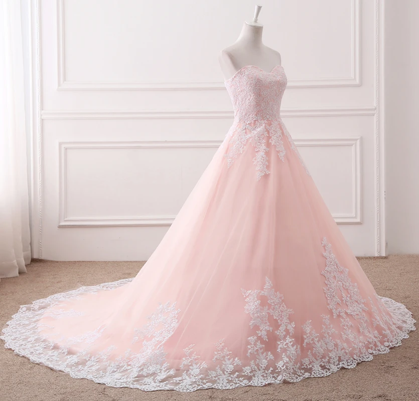 Pink Puffy Ball Gown Princess Sweetheart Tulle Formal Dress With White Lace Prom Dress cg21328