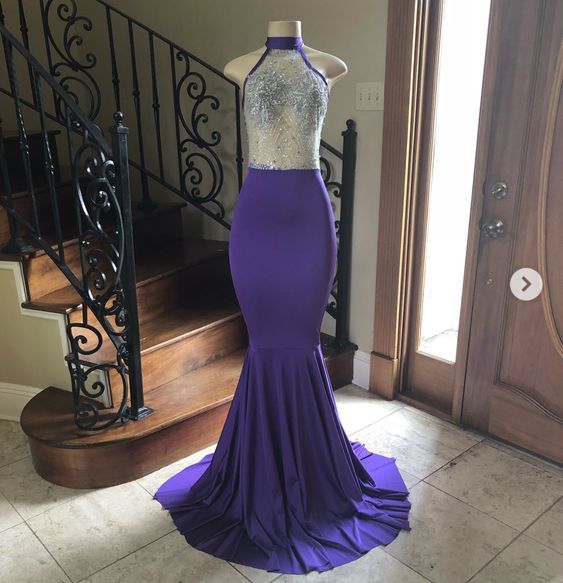 Grape Trumpet Prom Dress with Beaded Illusion Bodice cg21347