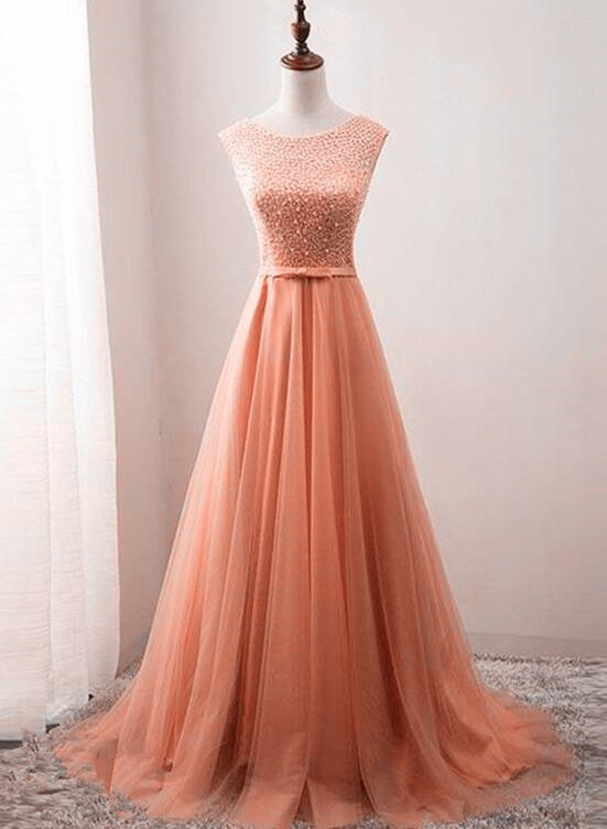 Beautiful Tulle Gown, V Back Lace-up Beaded Long Formal Dress, Tulle Party prom Dresses cg21366