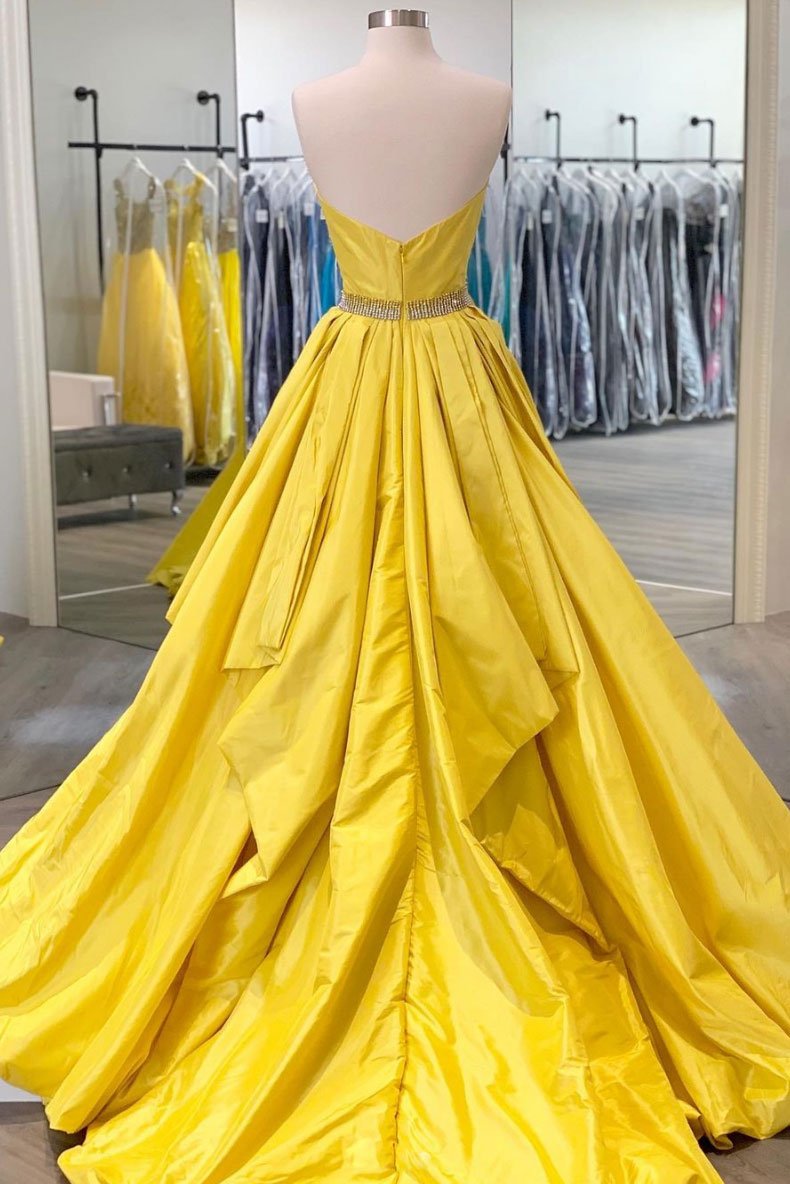 Simple yellow satin long prom dress yellow evening dress cg21466