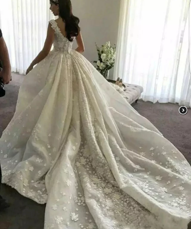 long prom dress Ball Gown Backless Lace Appliques Wedding Dresses Sweetheart Bridal Dresses cg21576