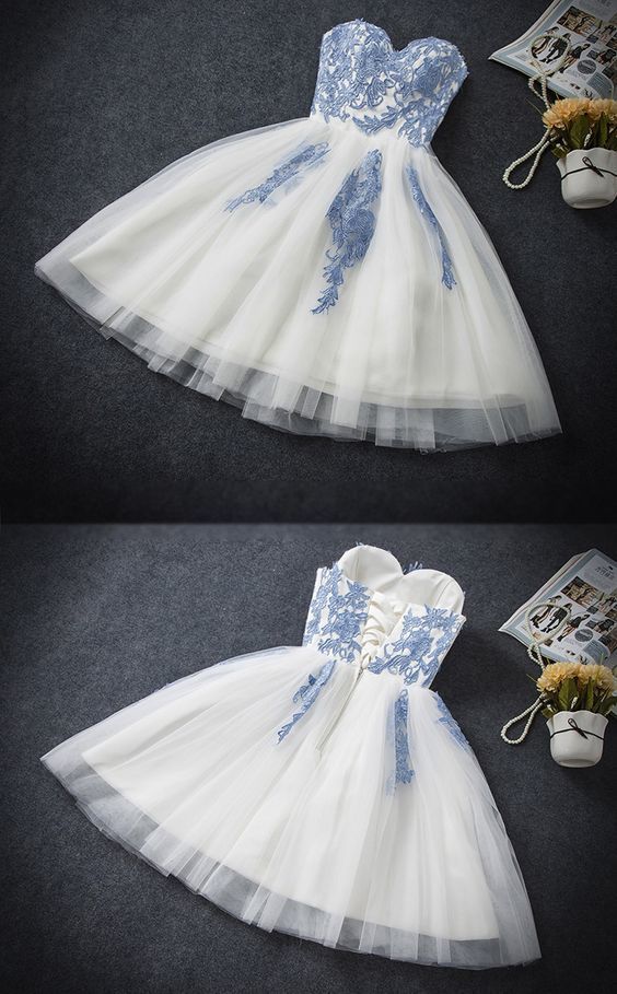 A-Line Sweetheart Sleeveless Short Tulle Homecoming Dress with Appliques cg218