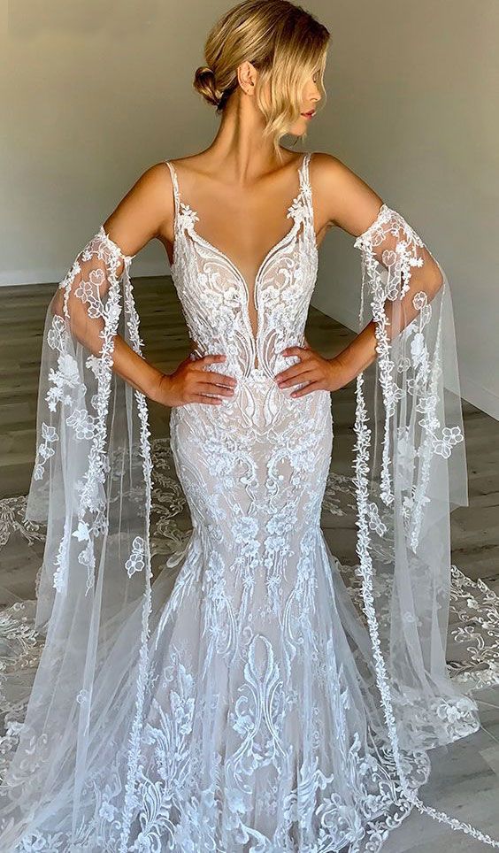 Mermaid Wedding Dresses Bridal Gown with Lace Appliques prom dress cg22037