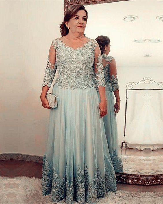 Tulle Mother Of Bride Dress With Lace Sleeves prom dress cg22156