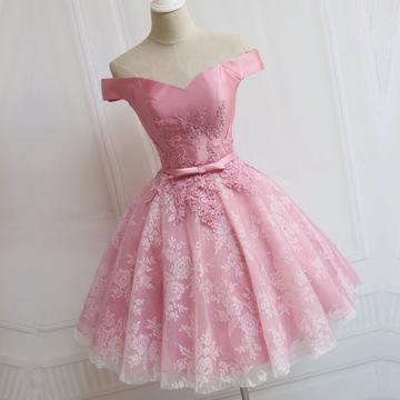 Green / pink Off the Shoulder Appliques Short Homecoming Dress cg222
