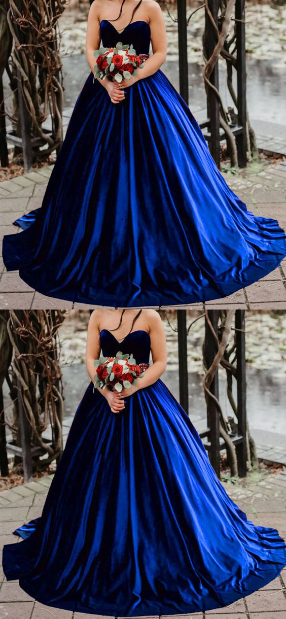 Royal Blue Velvet Wedding Dress Princess Ball Gown prom dress For Women cg22701