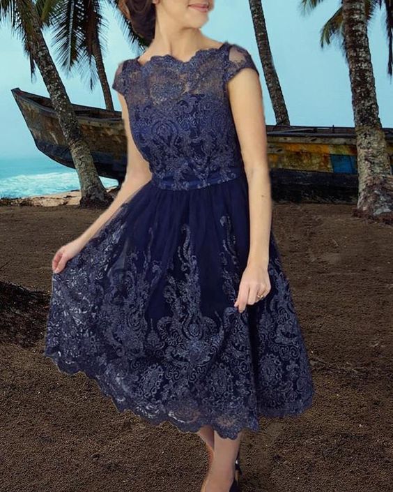 Vintage Lace Bridesmaid Dresses Tea Length Homecoming Dress cg23013