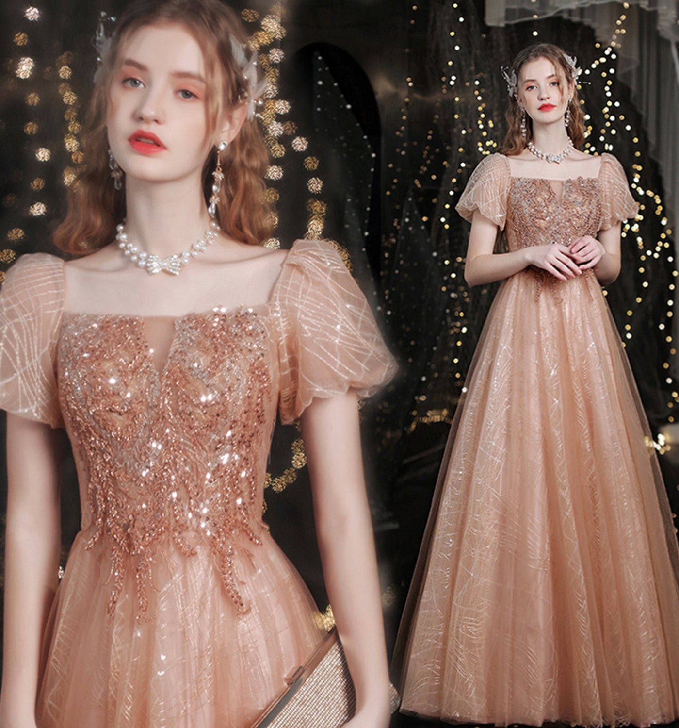 CUTE TULLE SEQUINS LONG A LINE PROM DRESS EVENING DRESS cg23055