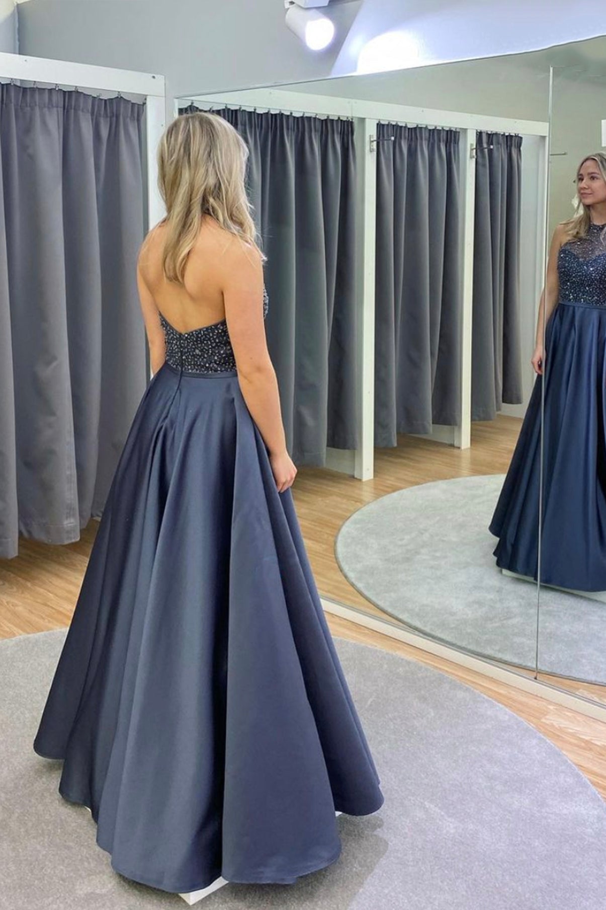 STYLISH SATIN BEADS LONG A LINE PROM DRESS EVENING DRESS cg23071