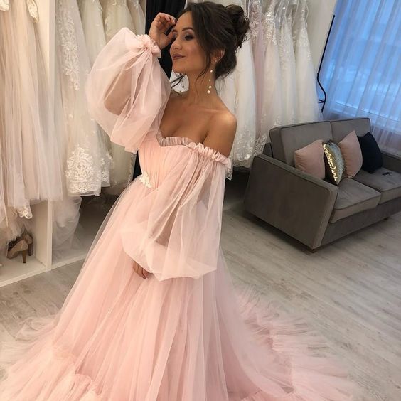 Elegant Prom Ball Pink Wedding dress,Floral Pink Lace,Tulle Skirt cg23095