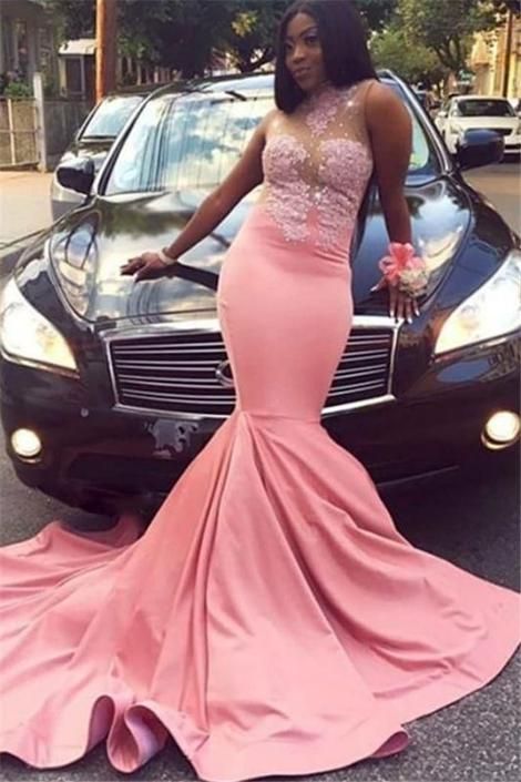 Sexy Prom Dresses Pink Satin Mermaid Lace Long evening gown cg23105