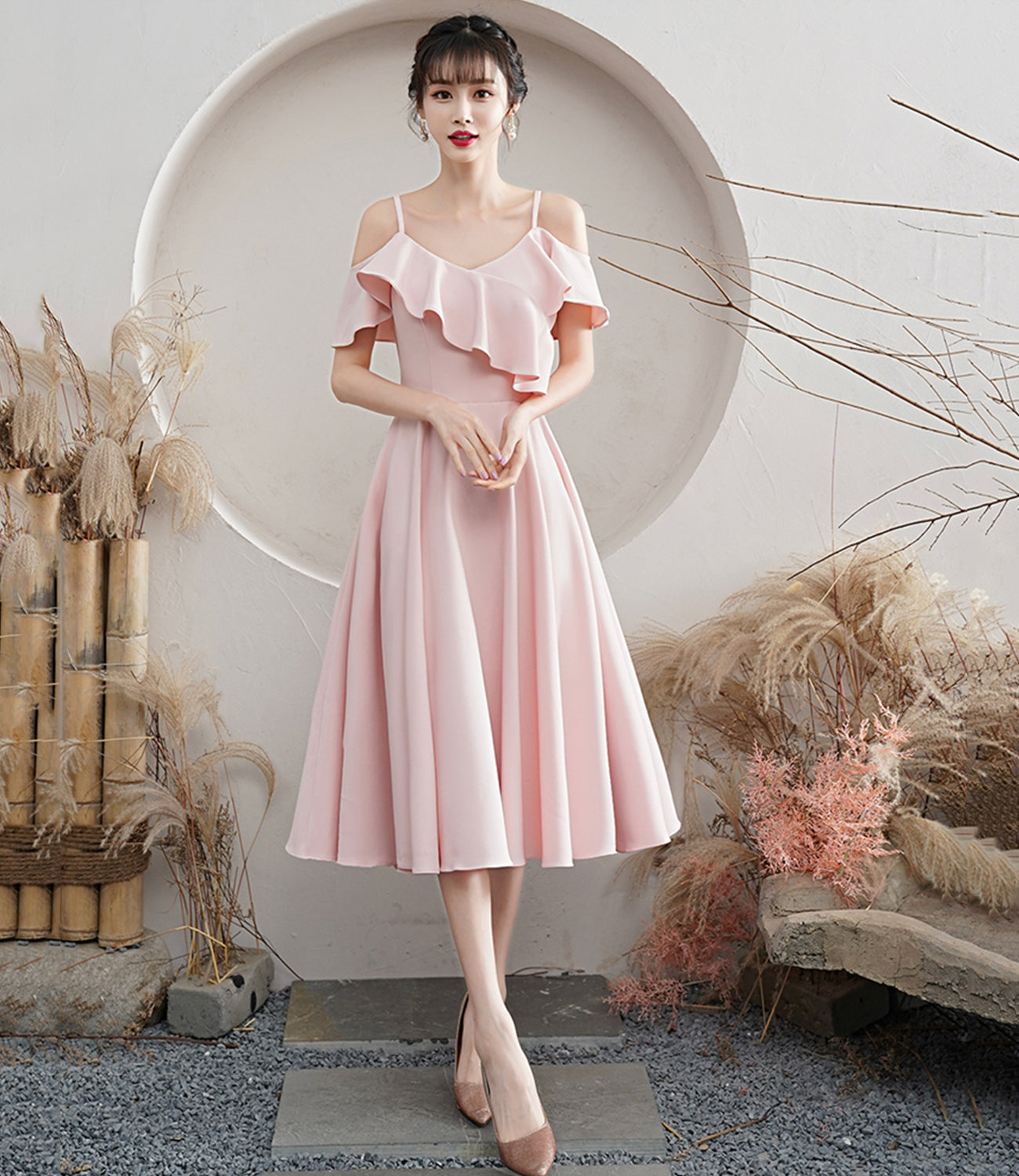 PINK A LINE SHORT PROM DRESS PINK PARTY DRESS cg23124