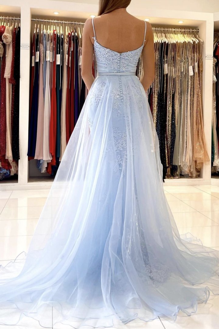 Blue lace long prom dress mermaid evening dress cg23154