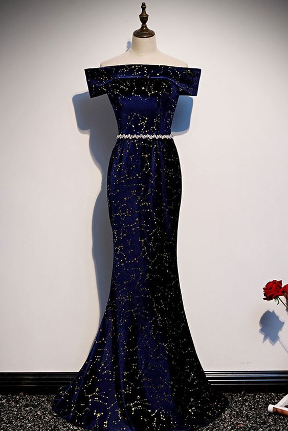 Dark blue mermaid long prom dress blue mermaid evening dress cg23211