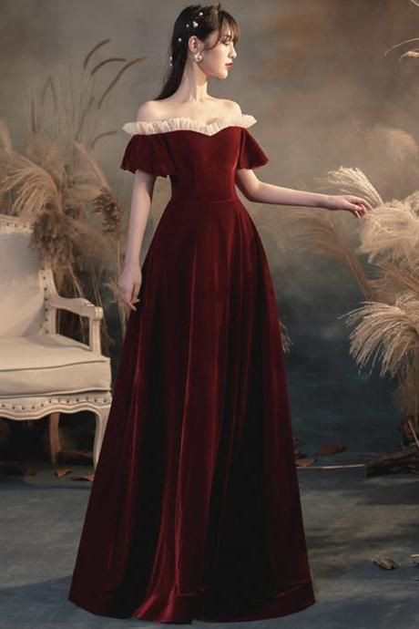Burgundy Velvet Long Prom Dress Evening Dress cg23214