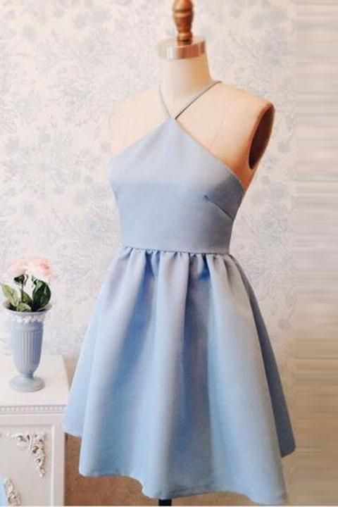 Light Blue Open Back Straps Short Cheap Homecoming Dress Party Gowns cg23225