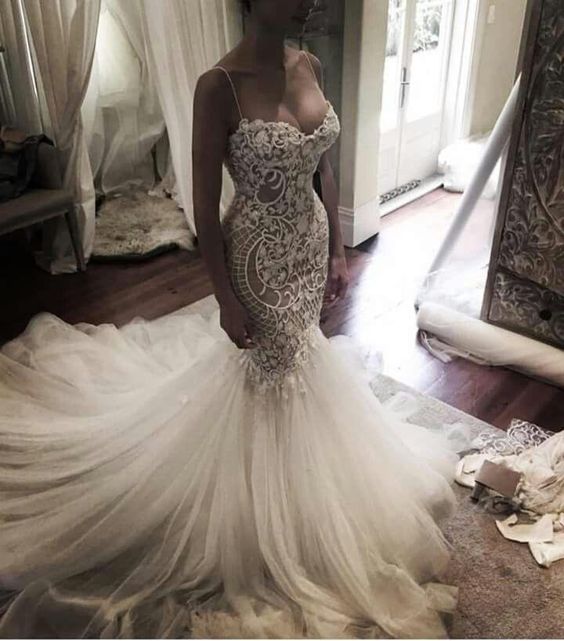 Mermaid Sweet heart Lace Sexy Wedding Dresses, Spaghetti Strap Backless Charming Wedding Dresses prom gown cg23231