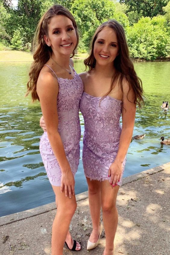lavender lace short tight homecoming dresses cg23255