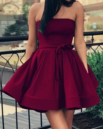 SHORT STRAPLESS HOMECOMING DRESSES SATIN BOW SASHES cg23260
