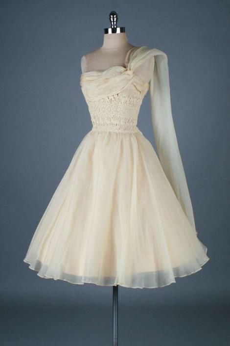 Vintage One Shoulder Organza Homecoming Dress cg23275