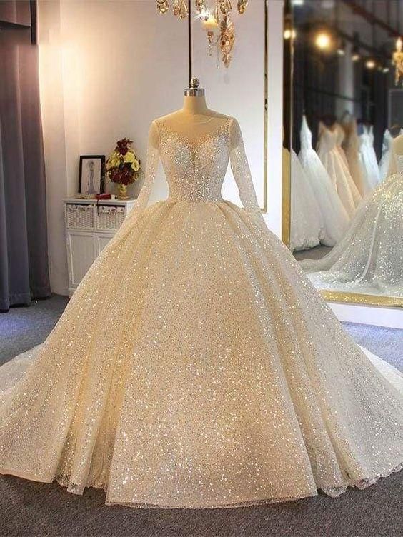 Sparkling Shinny Lone Sleeves Lace- Up Ball Gown Prom Dresses cg23380