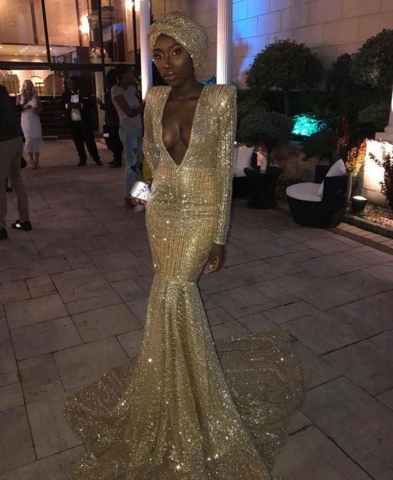 Sparking Mermaid V Neck Sexy Prom Dress cg23408