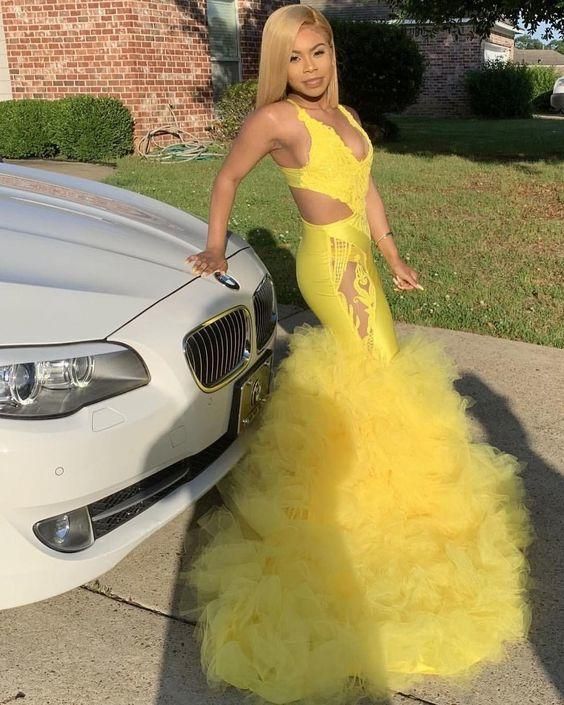 Yellow prom dress mermaid style for black girls cg23410