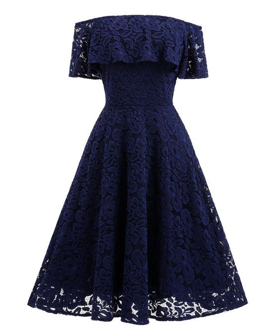 Navy Blue Short Soft Lace Prom Dress Off Shoulder Women Party Gowns cg23492